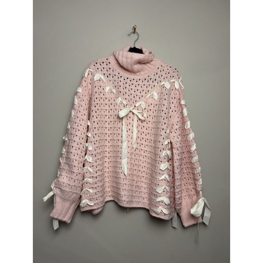 For Love & Lemons Womens Liberty Oversized Sweater Size XS Pink Ribbon Stiched - Picture 3 of 8